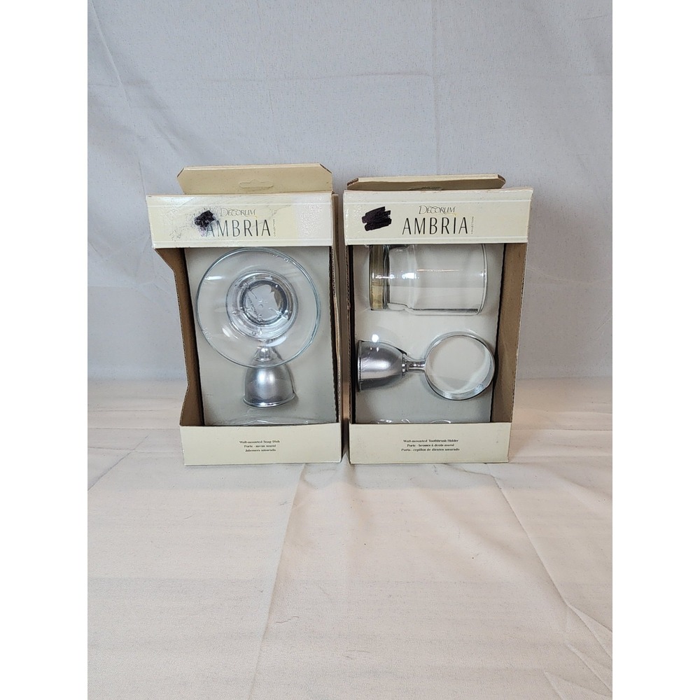 Ambria Decorum Wall Mounted Toothbrush Holder W/Glass & Wall Mounted Soap Dish